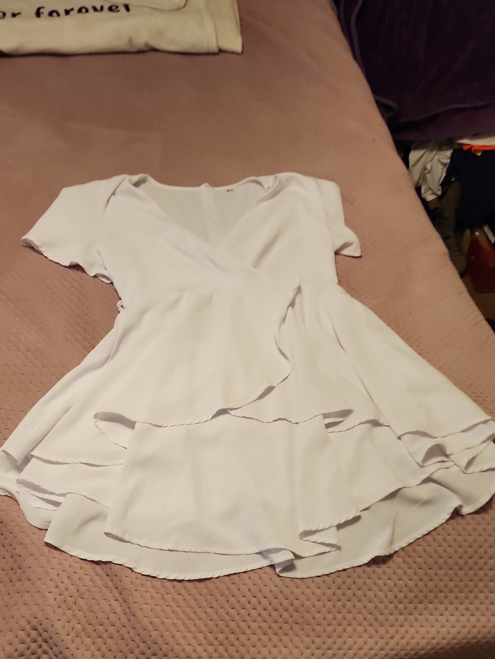 Macy's White Ruffle Wrap-Front Women's Top